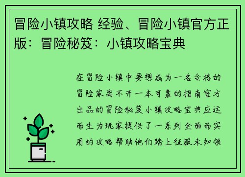 冒险小镇攻略 经验、冒险小镇官方正版：冒险秘笈：小镇攻略宝典